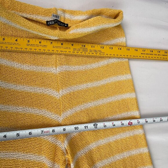 Zara Striped Yellow‎ & White High Waisted Knit Wide-Leg Rustic Trousers Pants M - Picture 9 of 12